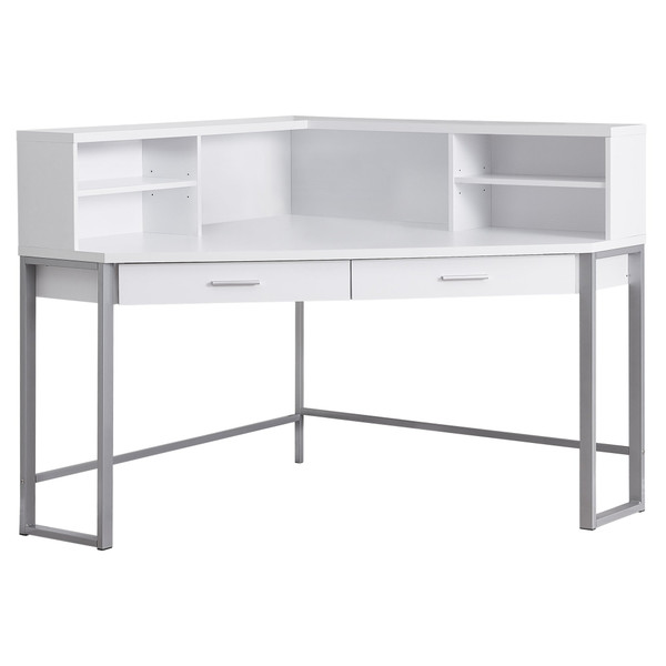 47.5" X 47.5" X 42" White, Silver, Particle Board, Hollow-Core, Metal - Computer Desk 333556 By Homeroots