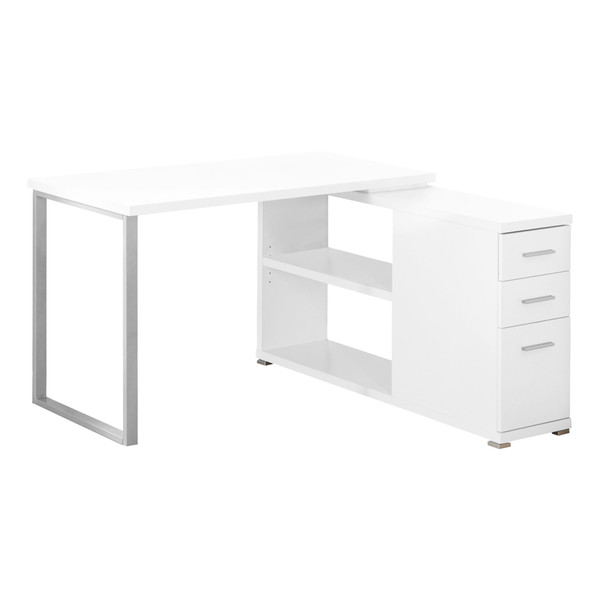 47.25" X 47.25" X 29.5" White, Silver, Particle Board, Hollow-Core, Metal - Computer Desk With A Hollow Core 333378 By Homeroots