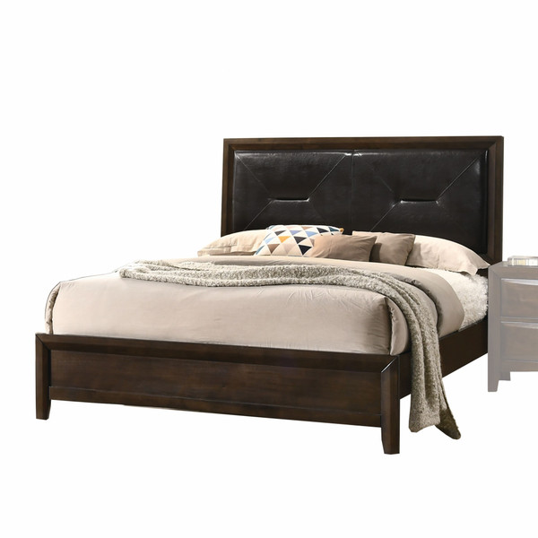 64" X 83" X 52" Black Pu Walnut Wood Upholstered (Hb) Queen Bed 347093 By Homeroots