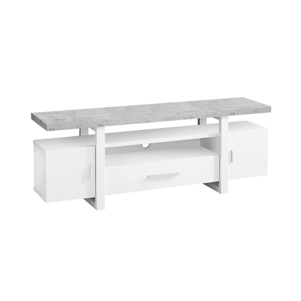 15.5" X 60" X 22" White, Grey, Particle Board, Hollow-Core - Tv Stand With A Cement Look Top 332933 By Homeroots