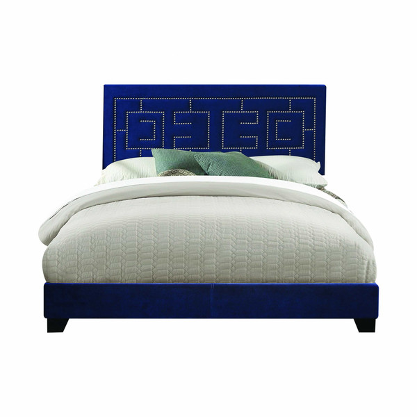 64" X 86" X 50" Dark Blue Velvet Upholstered (Bed) Wood Leg Queen Bed 347044 By Homeroots