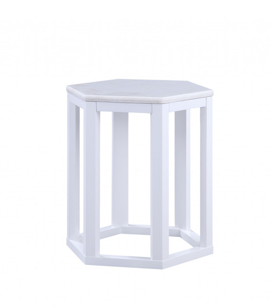 16" X 18" X 20" White Marble Wood 2Pc Pk End Table 347430 By Homeroots