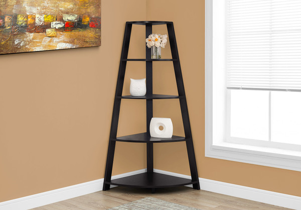24.25" X 34.25" X 60" Cappuccino, Black, Particle Board - Bookcase Corner Accent Shelf 332799 By Homeroots