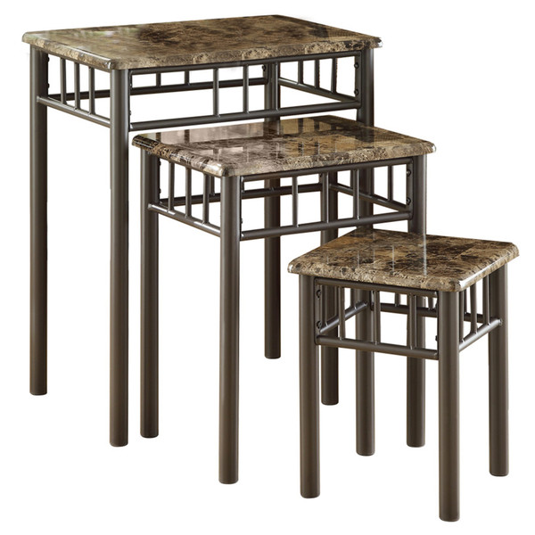 44" X 53" X 66" Cappuccino, Mdf, Metal - 3Pcs Nesting Table Set 332992 By Homeroots