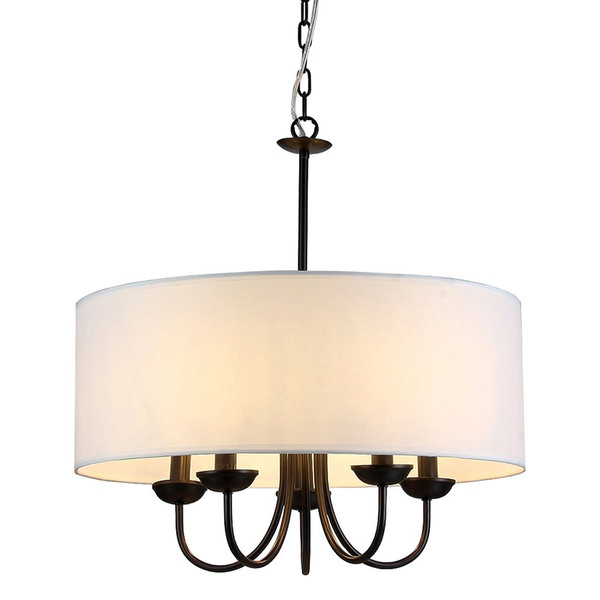 Gwenevere 5-Light White Fabric 22-Inch Black-Finish Chandelier 320435 By Homeroots