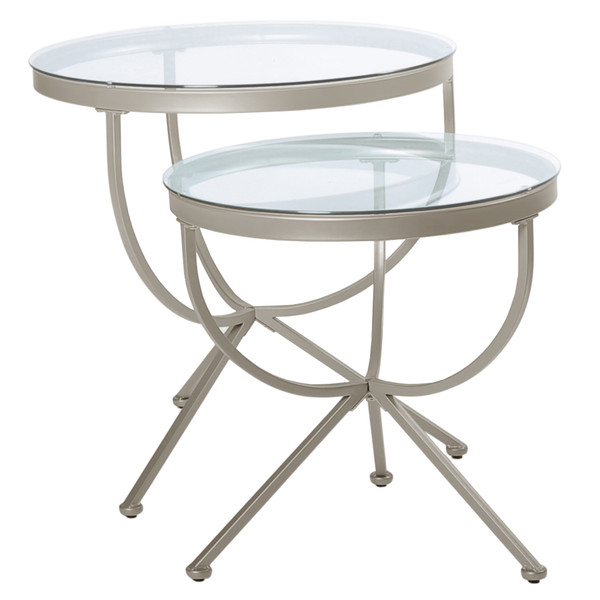 44" X 44" X 44.5" Silver, Clear, Metal, Tempered Glass - 2Pcs Nesting Table Set 333163 By Homeroots
