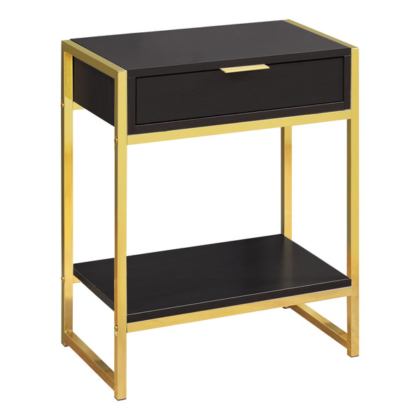 12.75" X 19.5" X 23.75" Cappuccino, Gold, Particle Board, Metal - Accent Table 333232 By Homeroots