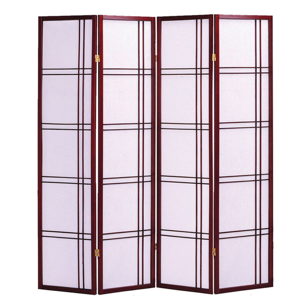 68" X 1" X 70" Traditional Cherry Brown, Shoji And Wood - 4 Panel Screen 342794 By Homeroots