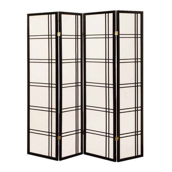 68" X 1" X 70" Traditional Black, Shoji And Wood - 4 Panel Screen 342793 By Homeroots