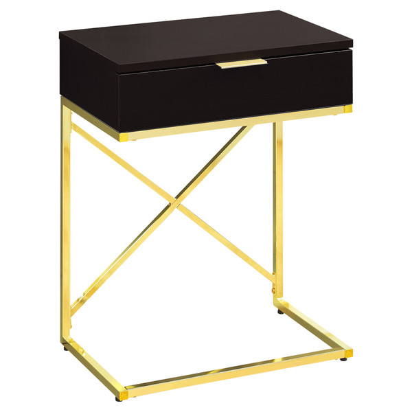 18.2" X 12.8" X 23.5" Cappuccino, Gold, Particle Board Metal - Accent Table 333225 By Homeroots