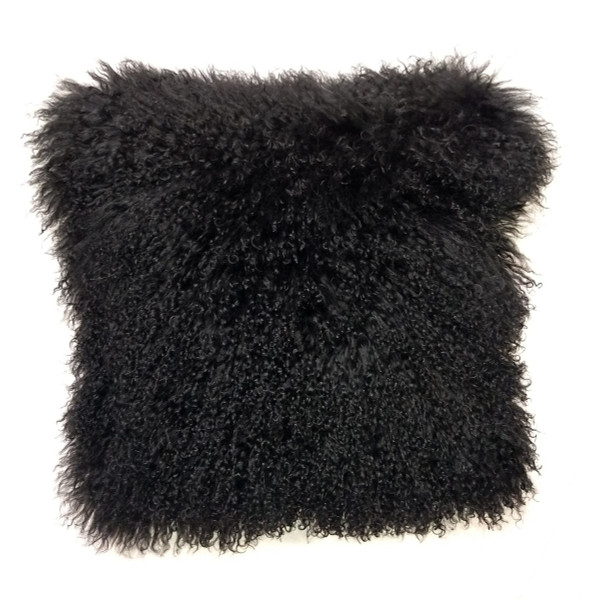 24" Black Genuine Tibetan Lamb Fur Pillow With Microsuede Backing 334387 By Homeroots