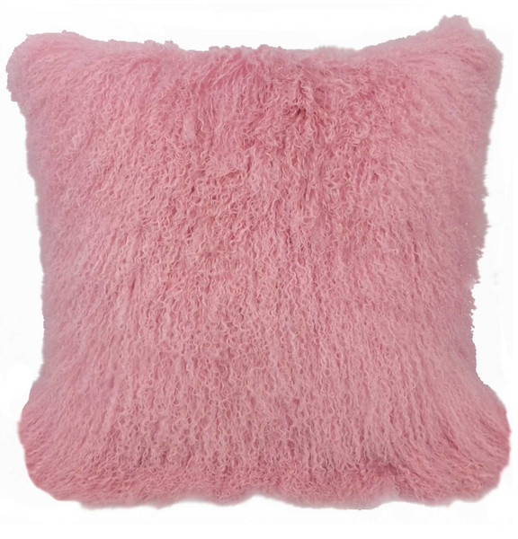 24" Pink Genuine Tibetan Lamb Fur Pillow With Microsuede Backing 334384 By Homeroots