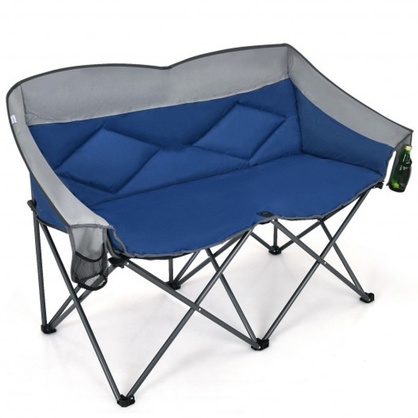 OP70772BL Folding Camping Chair with Bags and Padded Backrest-Blue