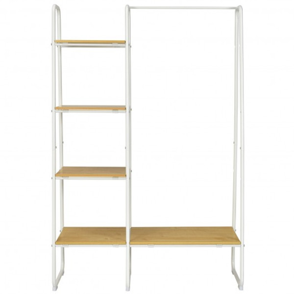 HW66162WH Clothes Rack Free Standing Storage Tower with Metal Frame-Natural