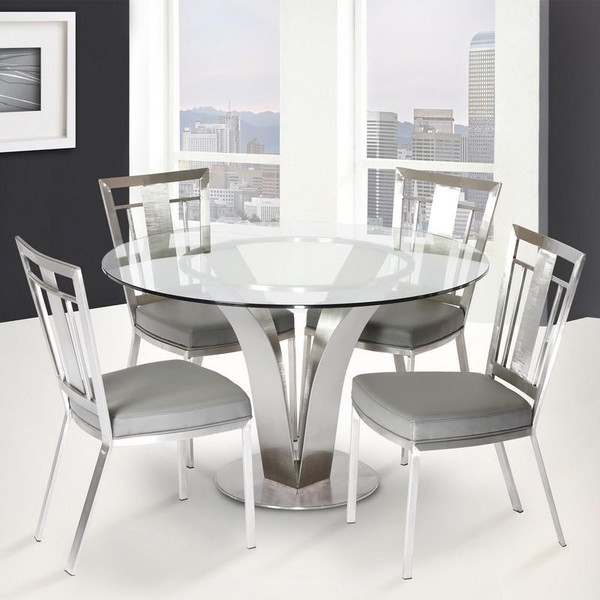 Armen Living Cleo Gray Dining Chair - Stainless Steel Set Of 2 LCCLCHGRB201