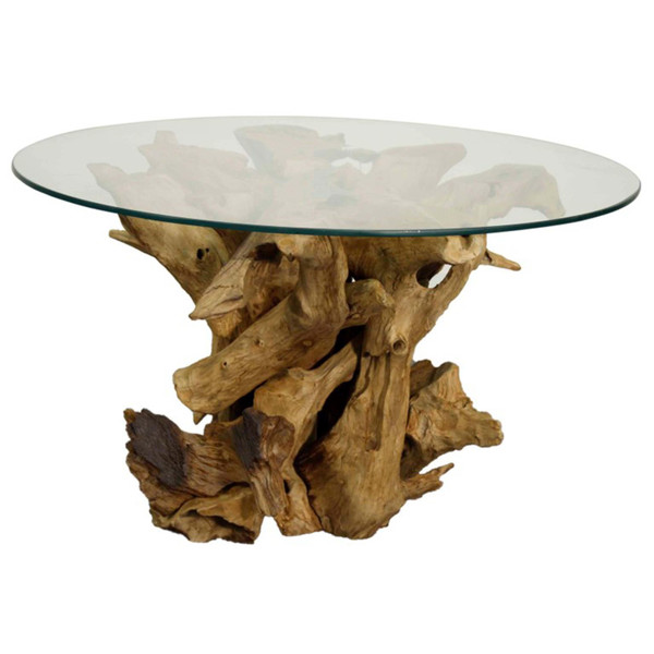 New Pacific Direct Rego Reclaimed Teak Root Coffee Table W/ Glass Top 9600004