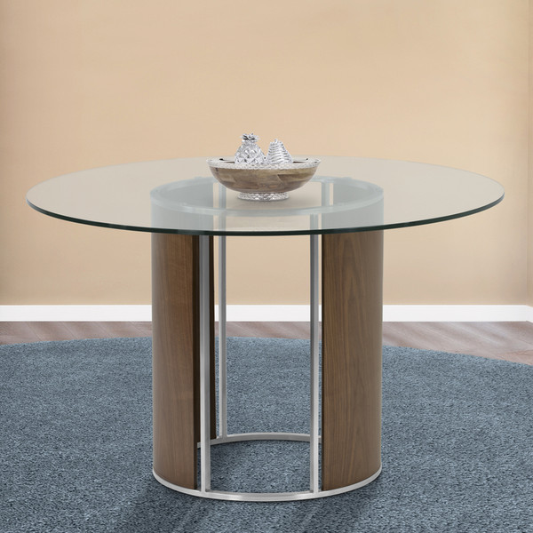 Armen Living Delano Round Dining Table In Brushed Stainless Steel LCDLBAWABS