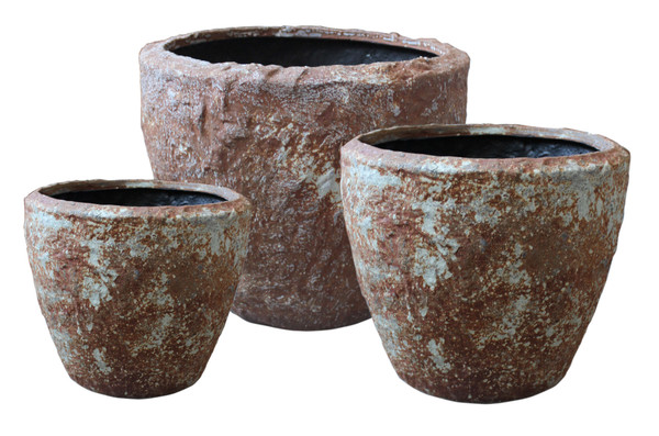 Set Of 3 Rocky Round Tall Planter SGS-2001 By Screen Gems