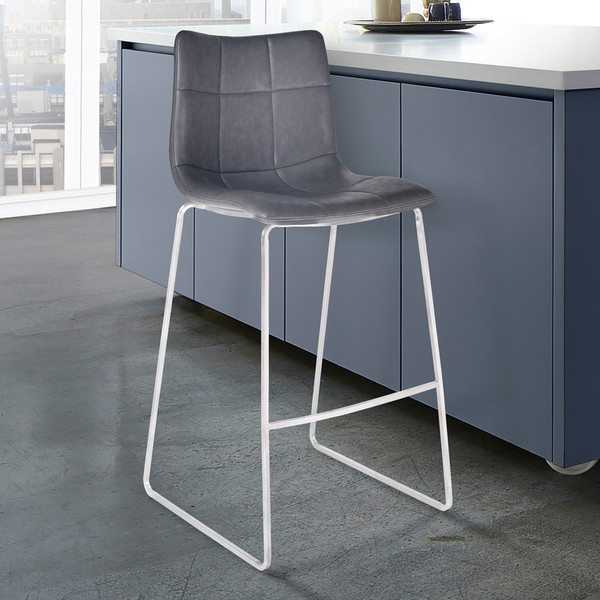 Armen Living Counter Height Barstool In Brushed Stainless Steel LCHMBAVGBS26