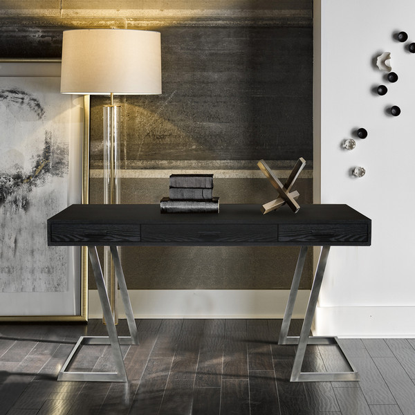 Armen Living Juniper Contemporary Desk With Polished Stainless Steel Finish