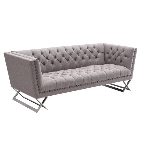 Armen Living Odyssey Sofa in Brushed Steel Finish W/ Gray Tweed Upholstery LCOD3GR