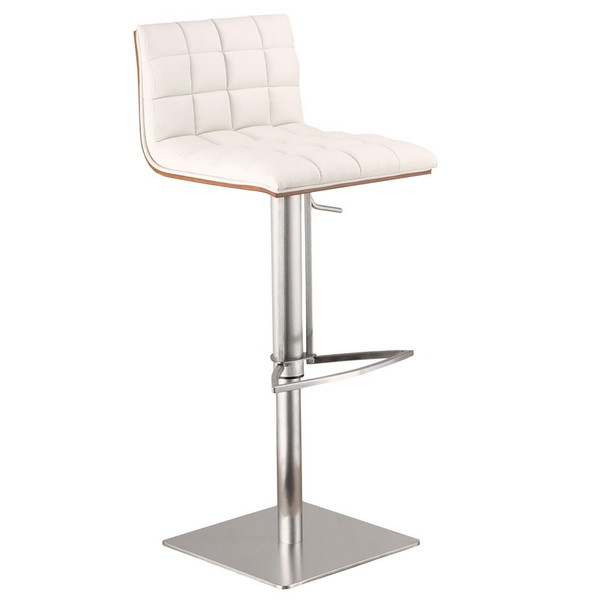 Armen Living Oslo Adjustable Brushed Steel Barstool-White Pu - LCOSSWBAWHB201