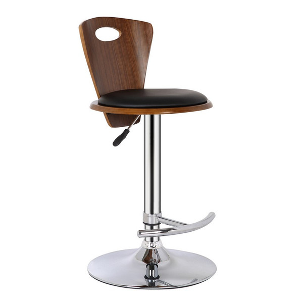 Armen Living Seattle Black Pu & Walnut Back Barstool - Chrome - LCSEBABLWA