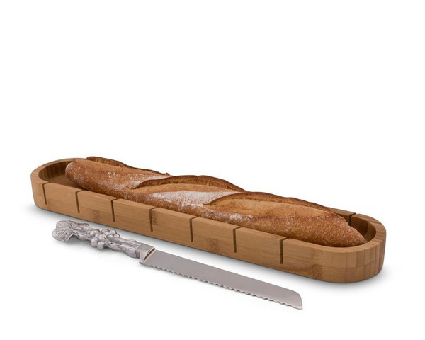 Arthur Court Baguette Board With Grape Bread Knife 224G11