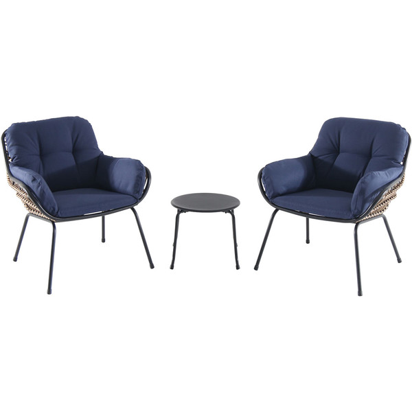 Hanover 3 Piece Seating Set: 2 Steel Side Chairs, Accent Table NAYA3PC-NVY