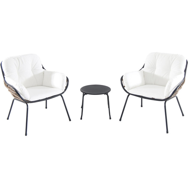 Hanover 3 Piece Seating Set: 2 Steel Side Chairs, Accent Table NAYA3PC-WHT