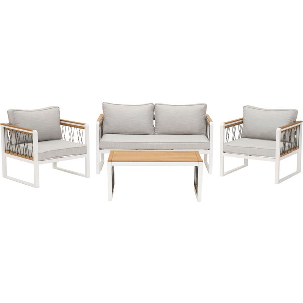 Mod Furniture Hampton 4Pc Set: 2 Rope Chairs, Loveseat, Faux Wood Top Coffee Table HAMPTON4PC-GRY