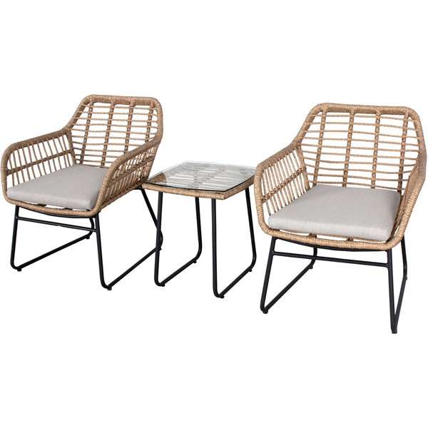 Mod Furniture Mia 3 Piece Seating Set: 2 Rattan Wicker Chairs And Side Table MIA3PC-GRY