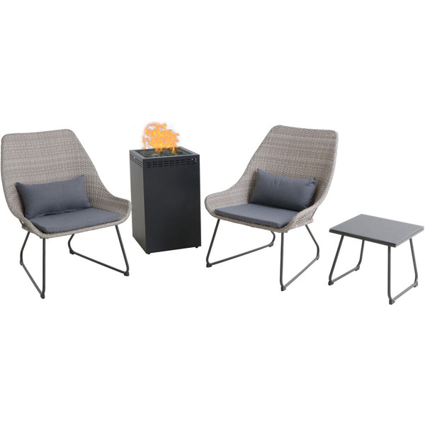 Mod Furniture Montauk 4 Piece Fire Pit: 2 Chairs With Pillow, Side Table, Glass Top Fire Pit MONTK4PCGFP-GRY