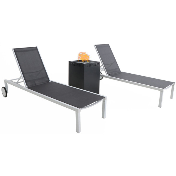 Mod Furniture Peyton 3 Piece Chaise Set: 2 Chaise Lounges And Glass Top Fire Pit PYTNCHS3PCGFP-WG