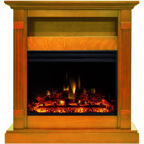 Cambridge 33.9"X10.4"X37" Sienna Fireplace Mantel With Deep And Enhanced Log Insert CAM3437-1TEKLG3