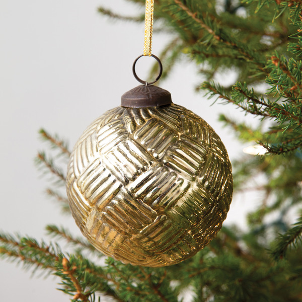 CTW Home Mercury Glass Basket Weave Ornament - Set Of 4 370583