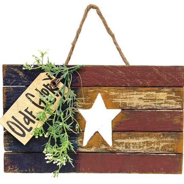 CWI G21214 Distressed Lath Flag With Star Cutout & "Olde Glory" Tag