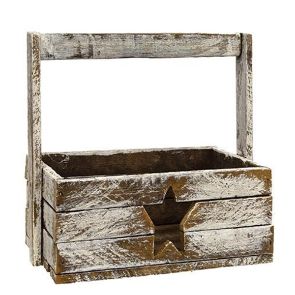 CWI G21220 Distressed White Lath Tote With Star Cutout