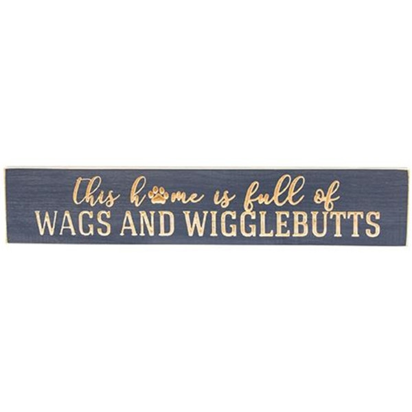 CWI GE13005 This Home Is Full Of Wags & Wigglebutts Engraved Sign Blue 18"