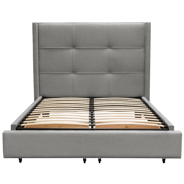 Beverly Eastern King Bed with Integrated Footboard Storage Unit & Accent Wings in Grey Fabric By Diamond Sofa BEVERLYGREKBED