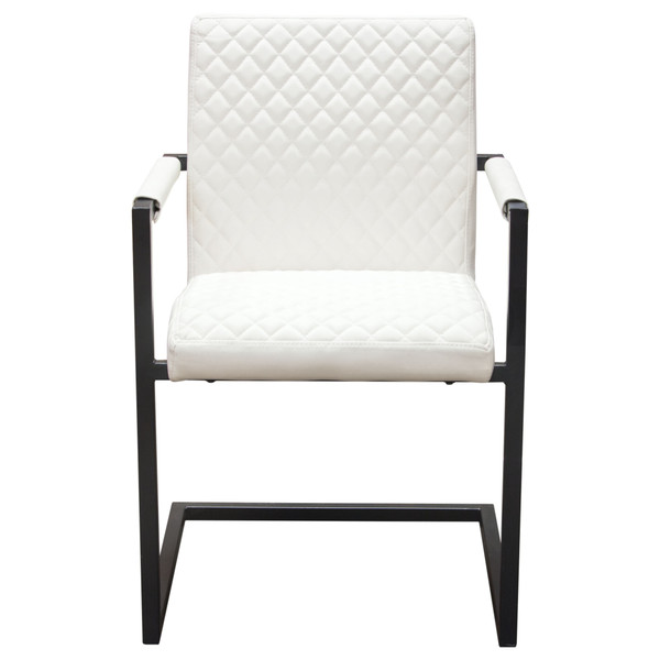Nolan 2-Pack Dining Chairs in White Diamond Tufted Leatherette on Black Powder Coat Frame NOLANDCWH2PK
