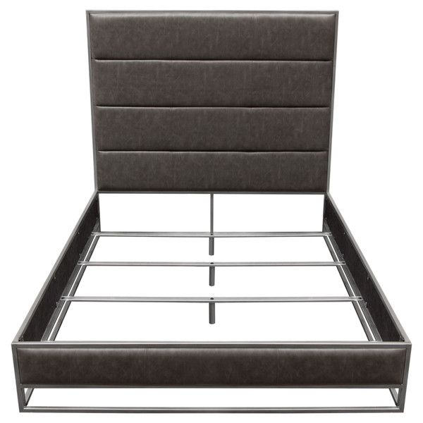 Empire Eastern King Bed in Weathered Grey PU with Handbrushed Silver Metal Frame EMPIREEKBEDGR