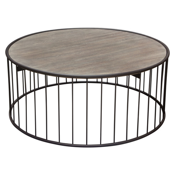 Gibson 38" Round Cocktail Table with Grey Oak Finished Top and Metal Base GIBSONCTGO