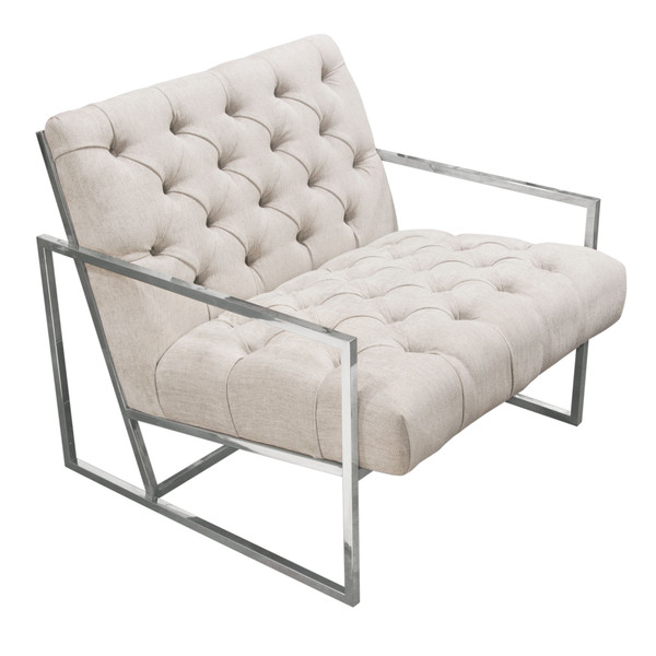Luxe Accent Chair in Light Tweed Tufted Fabric with Polished Stainless Steel Frame LUXECHLT
