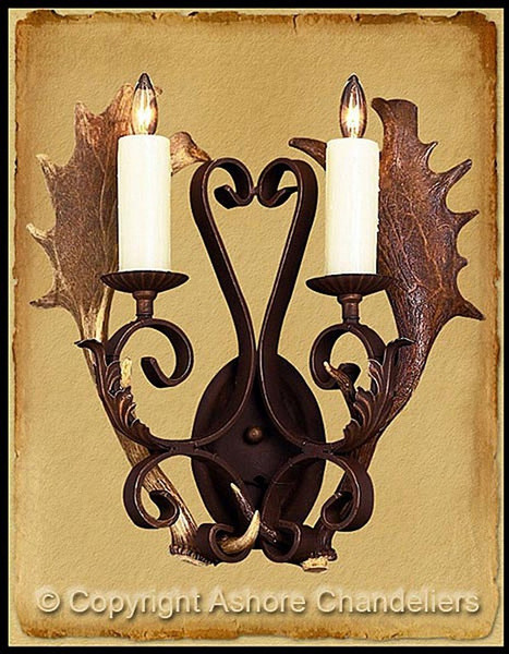 Ashore Double Arm Band Sconce With Antlers In Bronze SC-118-WA