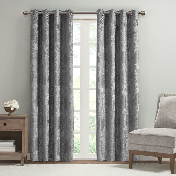 Amelia Knitted Jacquard Paisley Total Blackout Grommet Top Curtain Panel - By Sunsmart SS40-0197