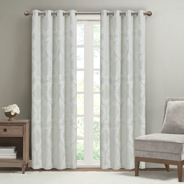 Amelia Knitted Jacquard Paisley Total Blackout Grommet Top Curtain Panel - By Sunsmart SS40-0201