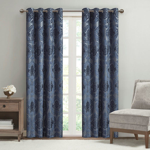 Amelia Knitted Jacquard Paisley Total Blackout Grommet Top Curtain Panel - By Sunsmart SS40-0206