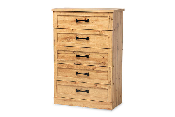 Colburn Modern And Contemporary Oak Brown Finished Wood 5-Drawer Tallboy Storage Chest By Baxton Studio BR888002-Wotan Oak