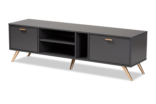 Kelson Modern And Contemporary Dark Grey And Gold Finished Wood Tv Stand By Baxton Studio LV19TV1912-Dark Grey-TV